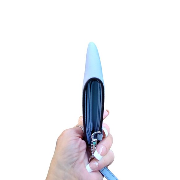 Michael Kors Blue Saffiano Leather Double Zip Cellphone Wallet Wristlet - Picture 9 of 11